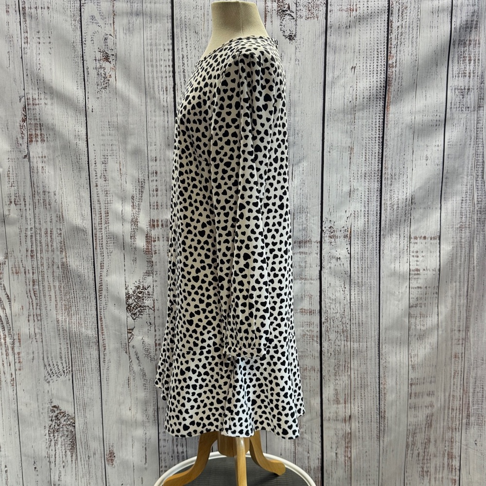 LOFT White with Black Hearts Long Sleeve Flounce Dress Size Large - Picture 7 of 10